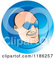 Poster, Art Print Of Bald Mans Face With Glasses On A Blue Icon