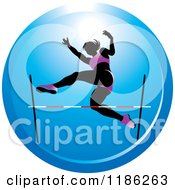 Clipart Of A Woman High Jumping On A Blue Icon Royalty Free Vector Illustration by Lal Perera
