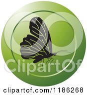 Clipart Of A Black Butterfly On A Round Green Icon Royalty Free Vector Illustration
