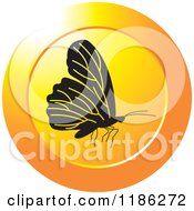 Clipart Of A Black Butterfly On A Round Orange Icon Royalty Free Vector Illustration