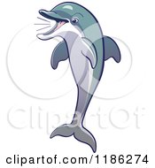 Cartoon Of A Jumping And Squeeking Dolphin Royalty Free Vector Clipart by Zooco