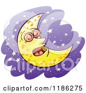Poster, Art Print Of Sleeping Crescent Moon Over Purple And Stars