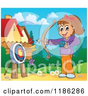 Poster, Art Print Of Happy Archery Girl Shooting Arrows In A Meadow