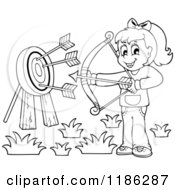 Poster, Art Print Of Outlined Happy Archery Girl Shooting Arrows