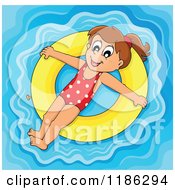 Poster, Art Print Of Happy Girl Floating On A Yellow Inner Tube