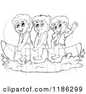 Poster, Art Print Of Outlined Happy Children Wearing Life Jackets And Riding A Banana Boat