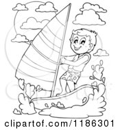 Outlined Happy Boy Wind Surfing