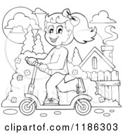 Poster, Art Print Of Outlined Happy Girl Riding A Scooter