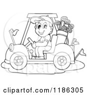 Outlined Happy Man Driving A Golf Cart