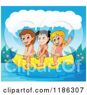 Poster, Art Print Of Happy Talking Children Riding A Banana Boat