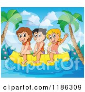 Poster, Art Print Of Happy Children Wearing Life Jackets And Riding A Banana Boat 2
