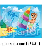 Poster, Art Print Of Happy Boy Wind Surfing Near A Beach