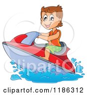 Cartoon Of A Happy Boy Wind Surfing Royalty Free Vector Clipart
