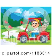 Poster, Art Print Of Happy Man Driving A Golf Cart On A Course