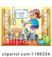 Poster, Art Print Of Girl Riding A Spin Bike In A Gym