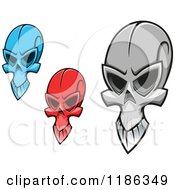 Poster, Art Print Of Creepy Red Blue And Grayscale Skulls