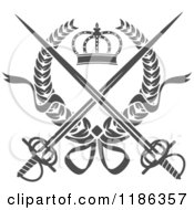 Clipart Of A Gray Laurel Wreath With A Crown And Crossed Swords 3 Royalty Free Vector Illustration