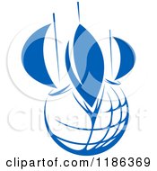 Poster, Art Print Of Abstract Blue Sailboats On A Globe