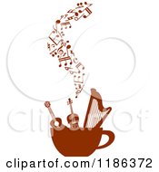 Clipart Of A Coffee Cup With A Guitar Violin Harp And Music Notes Royalty Free Vector Illustration