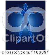 Clipart Of A 3d Xray Man With A Glowing Elbow Joints Standing With His Arms Out Royalty Free CGI Illustration