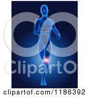 Clipart Of A 3d Running Xray Man With Glowing Painful Knee Pain Royalty Free CGI Illustration by KJ Pargeter