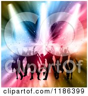 Clipart Of Silhouetted People Dancing Over Colorful Lights Royalty Free Vector Illustration by KJ Pargeter