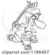 Cartoon Of A Black And White Old Hockey Geezer Man Royalty Free Vector Clipart