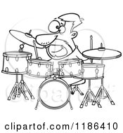 Cartoon Of A Black And White Drummer Dude With His Instruments Royalty Free Vector Clipart