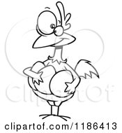 Cartoon Of A Black And White Proud Hen Holding Her Eggs Royalty Free Vector Clipart