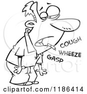 Black And White Quitting Smoking Man Coughing Wheezing And Gasping