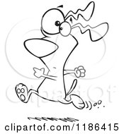 Cartoon Of A Black And White Dog Running With A Worried Expression Royalty Free Vector Clipart