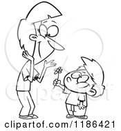 Poster, Art Print Of Black And White Sweet Boy Giving His Mom A Flower