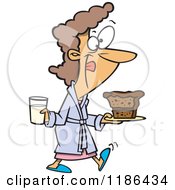 Cartoon Of A Woman In A Robe Licking Her Lips And Carrying Milk And Cake Royalty Free Vector Clipart