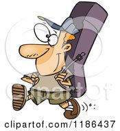 Cartoon Of A Happy Man Hiking With A Large Pack Royalty Free Vector Clipart