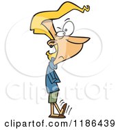 Cartoon Of An Impatient Blond Woman With Folded Arms Tapping Her Foot Royalty Free Vector Clipart