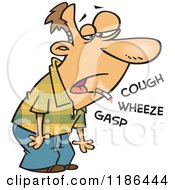 Cartoon Of A Quitting Smoking Man Coughing Wheezing And Gasping Royalty Free Vector Clipart