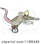 Cartoon Of A Rat Riding A Unicycle And Using A Tablet Computer Royalty Free Vector Clipart