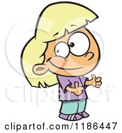 Cartoon Of A Pleased Blond Girl Holding Two Thumbs Up Royalty Free Vector Clipart