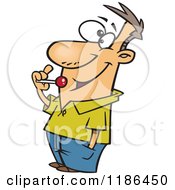 Cartoon Of A Giddy Man Eating A Lolipop Royalty Free Vector Clipart by toonaday