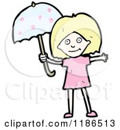 Cartoon Of A Girl With An Umbrella Royalty Free Vector Illustration