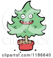 Cartoon Of A Potted Christmas Tree Royalty Free Vector Illustration