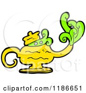 Cartoon Of A Magic Lamp With Genie Royalty Free Vector Illustration