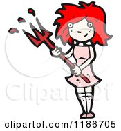 Cartoon Of Red Haired Girl With A Pitchfork Royalty Free Vector Illustration