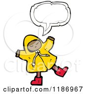 Cartoon Of A Black Child In A Raincoat Speaking Royalty Free Vector Illustration