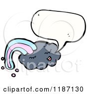 Cartoon Of A Storm Cloud With A Rainbow Speaking Royalty Free Vector Illustration