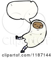 Cartoon Of A Child Wearing A Ghost Costume Speaking Royalty Free Vector Illustration by lineartestpilot