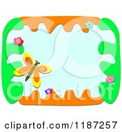 Cartoon Of A Butterfly And Flower Frame With Orange And Green Over Blue Royalty Free Vector Clipart by bpearth