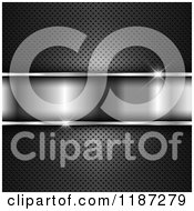 Clipart Of A Shiny Metal Band Over A 3d Perforated Grid Royalty Free Vector Illustration