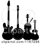 Poster, Art Print Of Black And White Electric Guitar Banjo Violin Or Cello And Ukulele