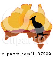 Silhouetted Australian Kangaroo And Joey On A Sunset Aussie Map